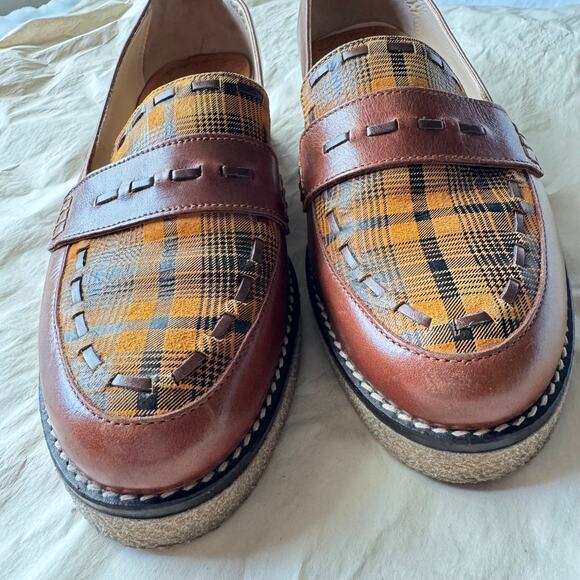Mellow Yellow Paris Tartan Plaid Yellow and Brown Loafers Size EU 38 US 7 - 7.5 - Picture 6 of 12